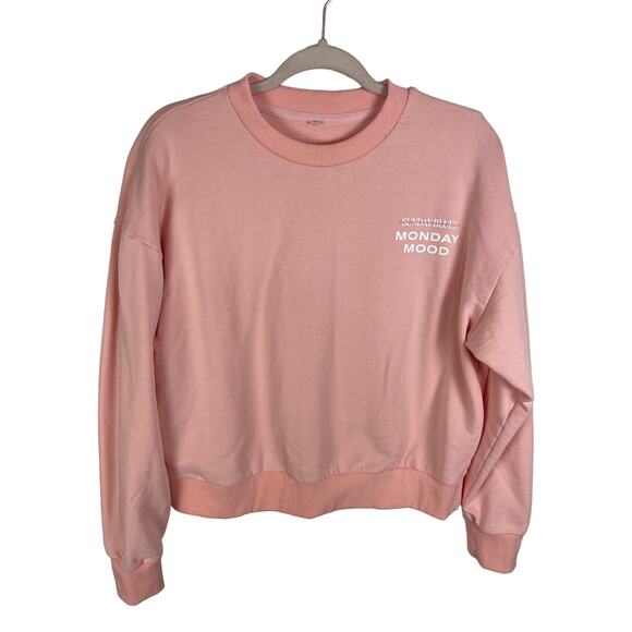 Monday Mood Sunday Blues Pink Crewneck Sweatshirt Sz Small Casual Comfy Coastal - Picture 1 of 5